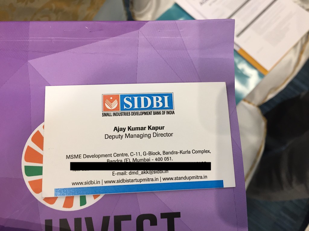 SIDBI Ajay Kumar Kapur visiting card StartUp India Conference Pravasi Bhartiya kendra New Delhi September 2017 AskDushyant
