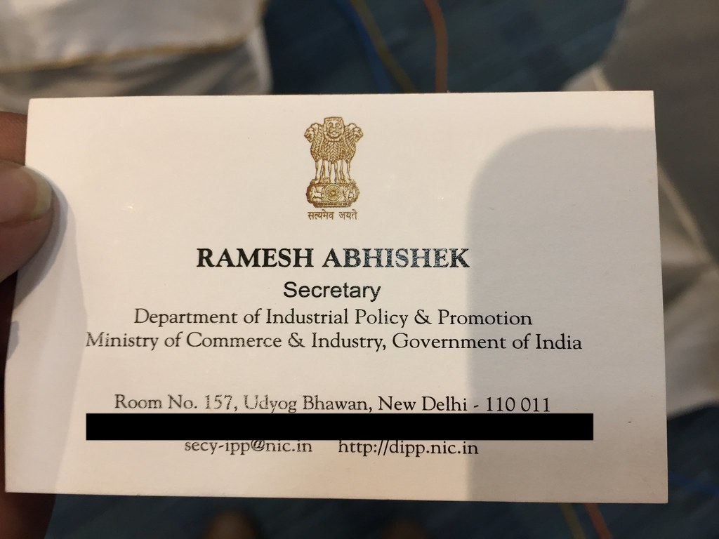 Secretary Ramesh Abhishek Visiting Card StartUp India Conference Pravasi Bhartiya kendra New Delhi September 2017 AskDushyant