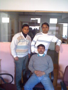 Deepak sir, Ranjan and me at our basement office Desiya startup Year 2007 AskDushyant