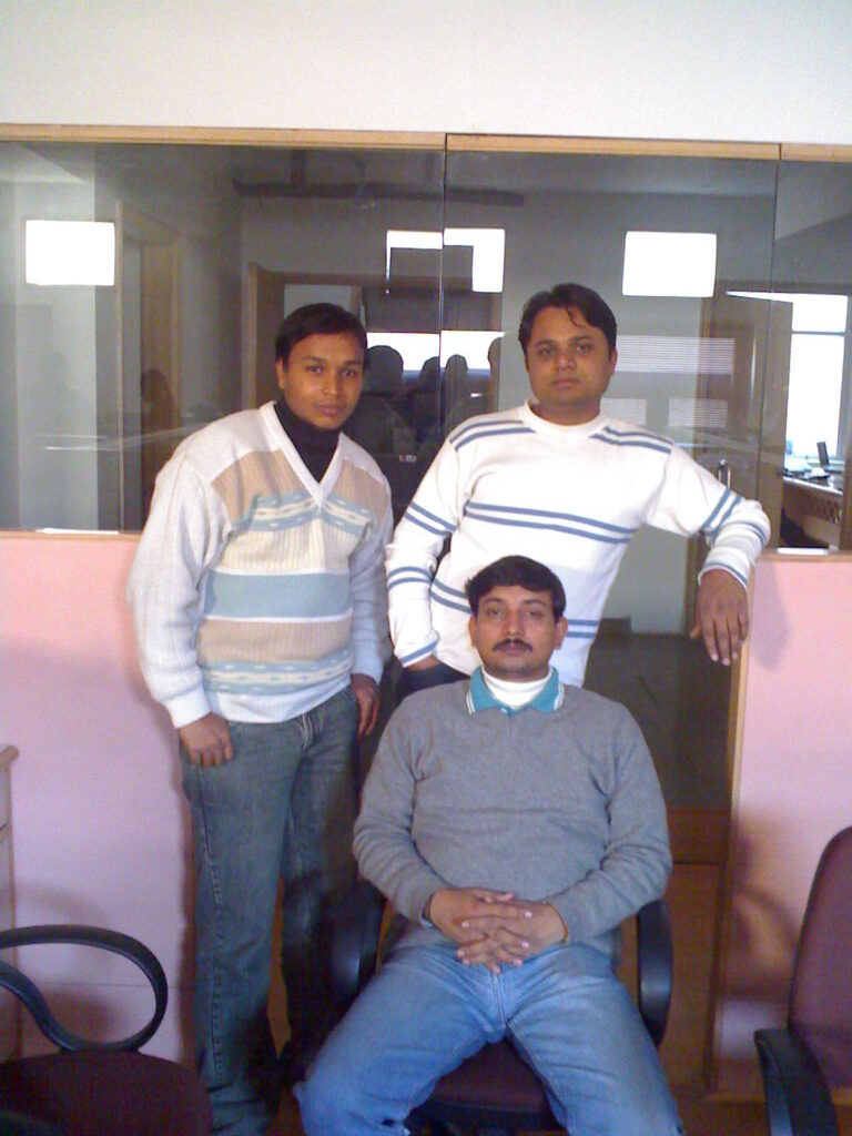 Deepak sir, Ranjan and me at our basement office Desiya startup Year 2007 AskDushyant