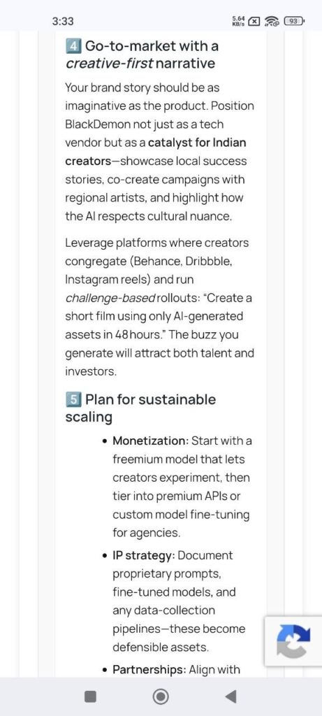 response screen5 question regarding blackdemon india creativeai venture AskDushyantAI