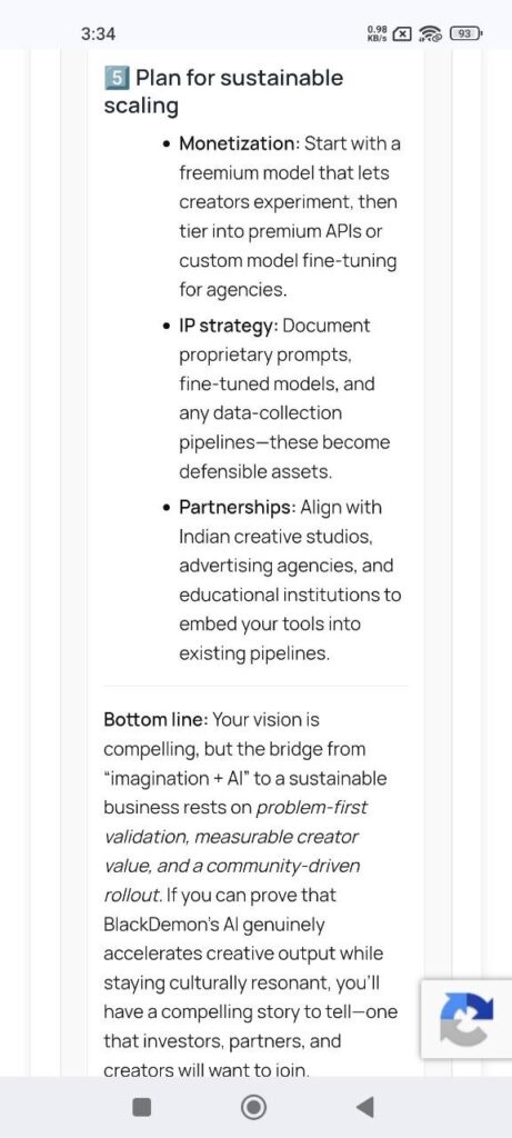response screen6 question regarding blackdemon india creativeai venture AskDushyantAI